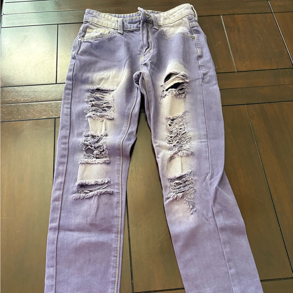 Kids Distressed Purple Jeans